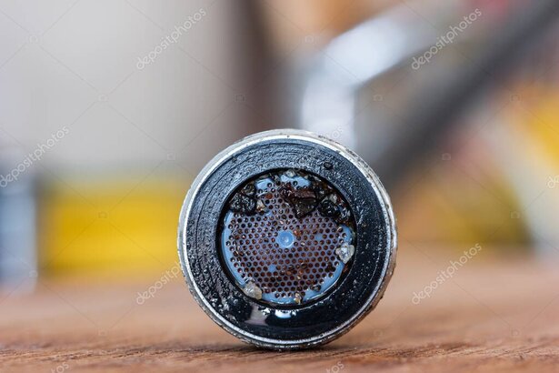 Kalkablagerungen in Hauswasserrohren nah aufgenommen