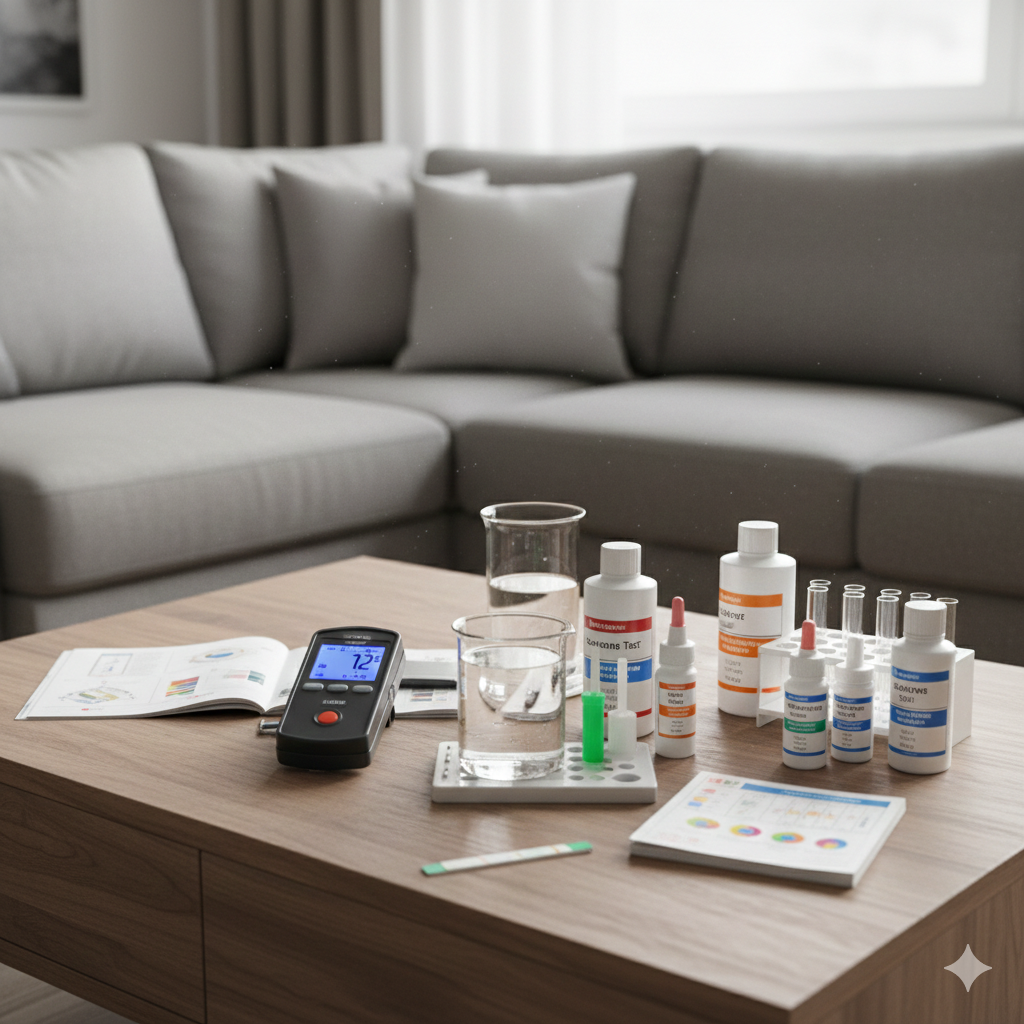 Glas Wasser neben Kaffee und Tee