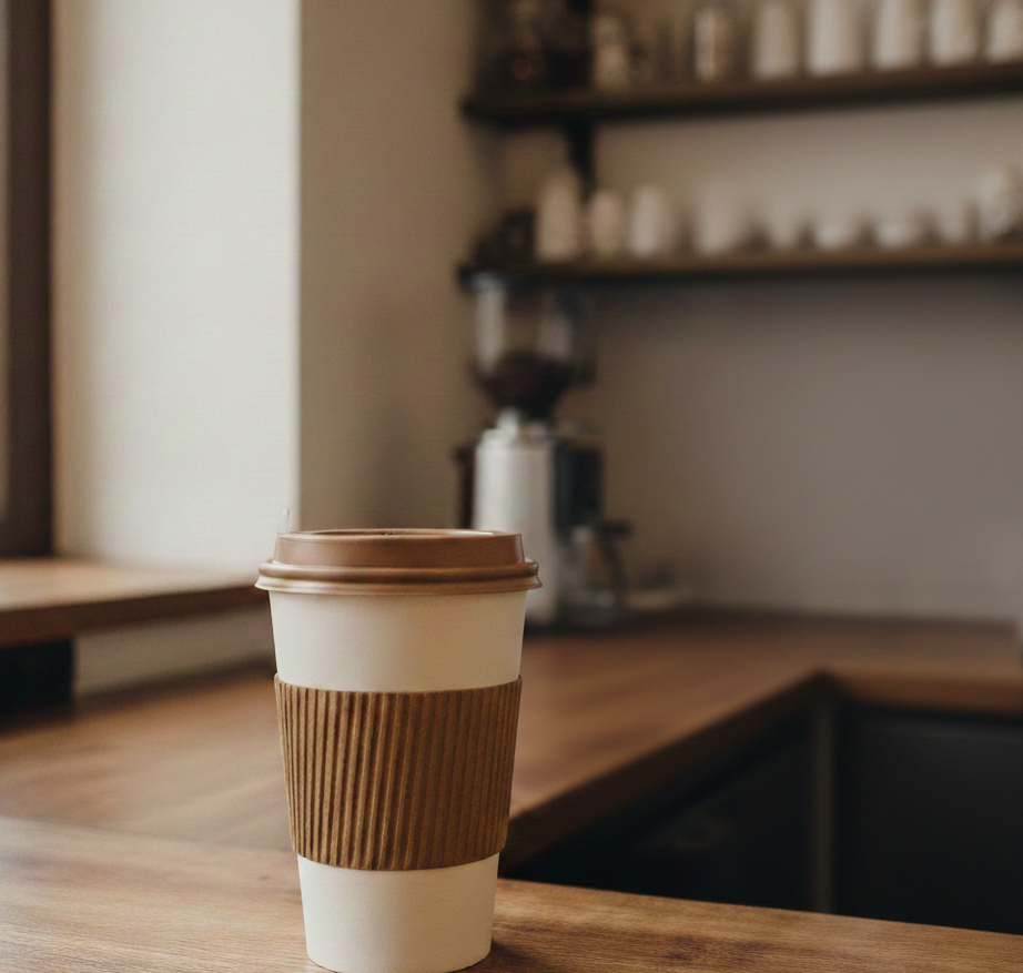 Kaffeebecher am Schreibtisch